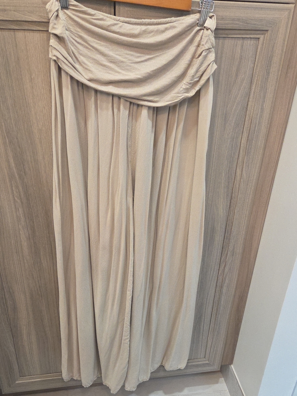 Women’s Beige Wide Leg Pants - Soft Draped Waist